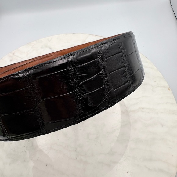 Ralph Lauren Alligator Belt Womens 32 Black Wide Genuine Leather Buckle Luxury main image 6